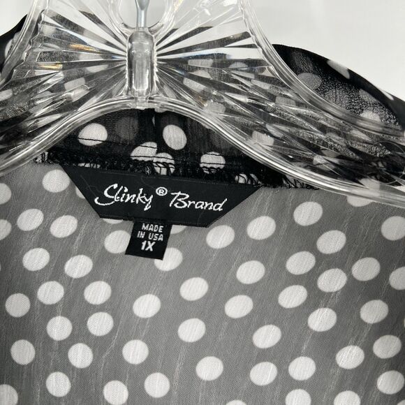 Slinky Brand Black White Polka Dot Sheer Coverup 1X Rockabilly Vacation Beach - Picture 2 of 7